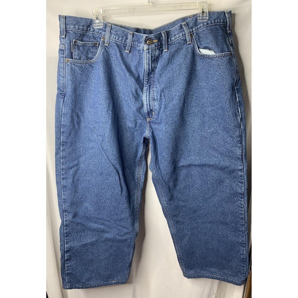 Mens 42x25 Carhartt B172 DST Flannel Lined Warm Blue‎ Work  Jeans Short Man